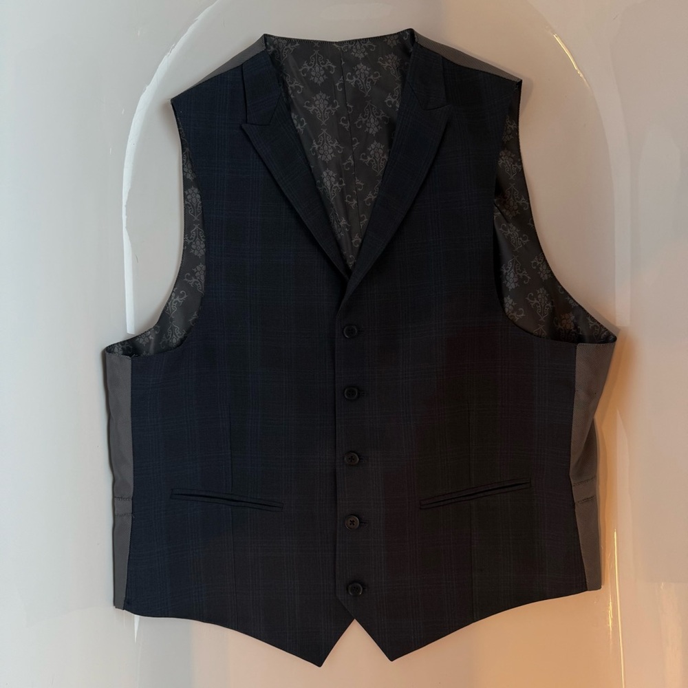 Classic Men's Dark Navy Plaid Formal Vest